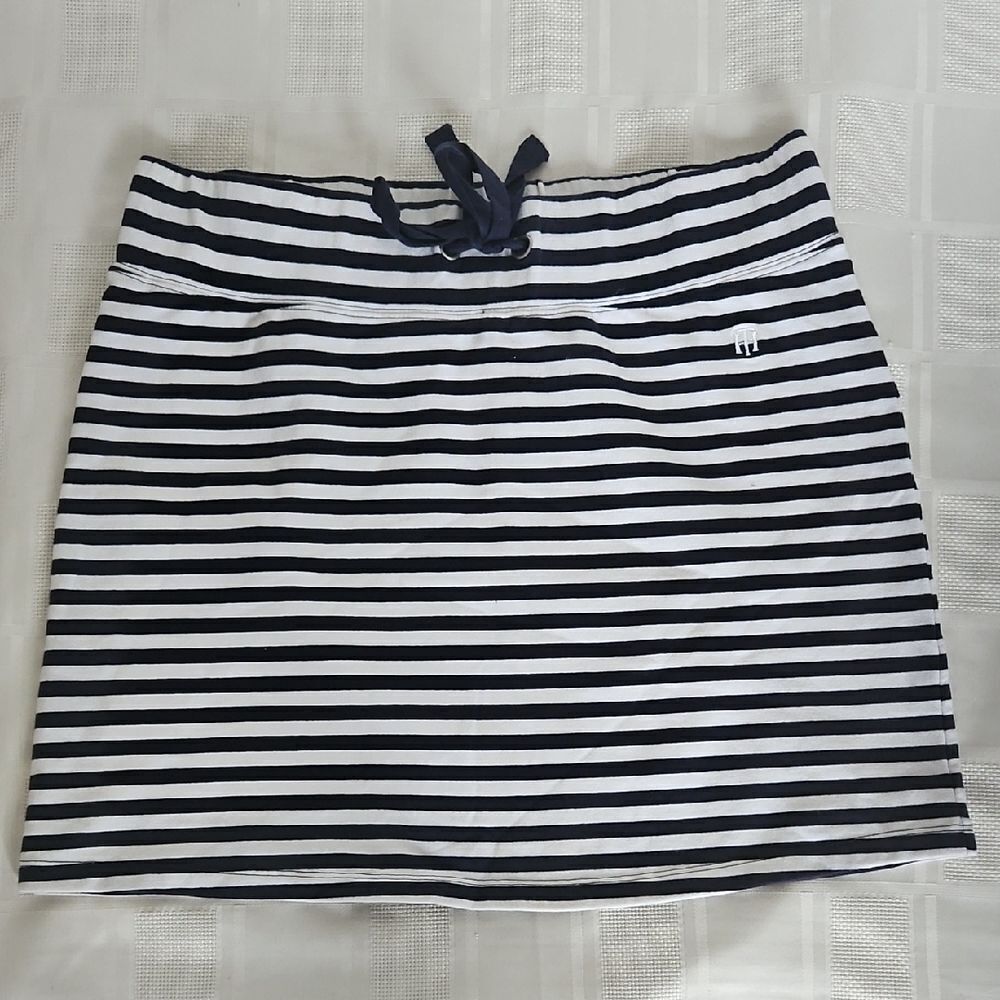 Tommy Hilfiger Navy Blue and White Mini Swim Cover Up Skirt